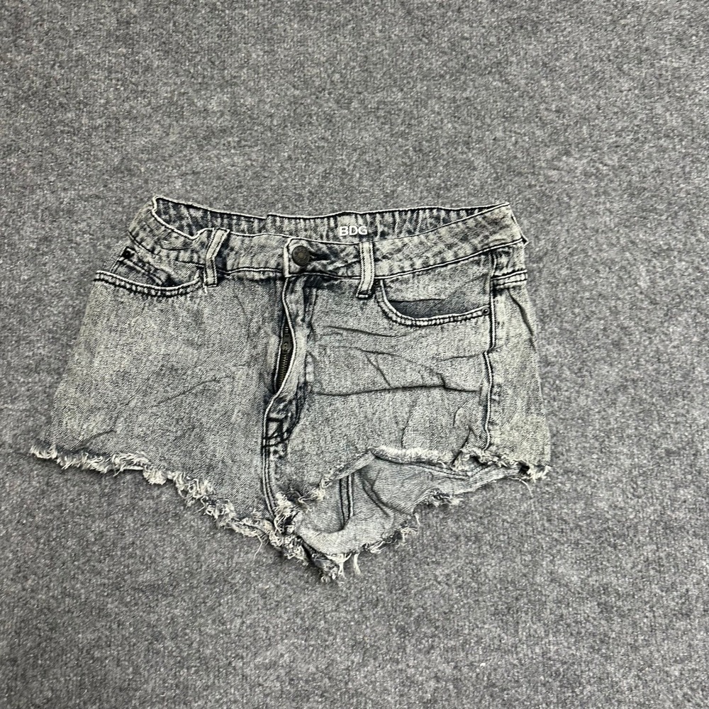 BDG Denim Shorts Womens Size 28 Gray Acid Wash Frayed Raw Hem High Waisted